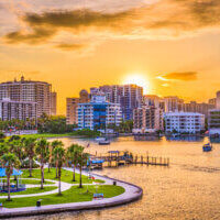 Sarasota, Florida, USA downtown skyline on the bay.